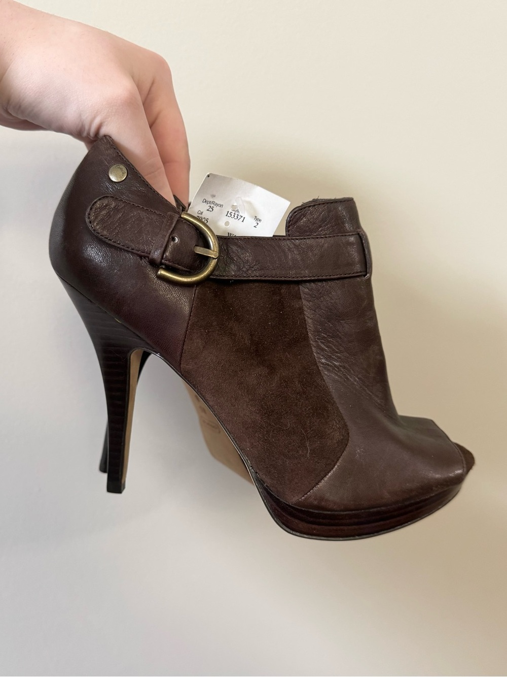 Coach (NWOT) Adrina Peep toe leather suede heel booties